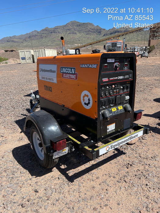 2021 Lincoln Electric Vantage 322 Vantage 322 Ready Pak 3 w/ Decals, ORANGE (includes trailer, cable rack, fender light kit) NO Telematics