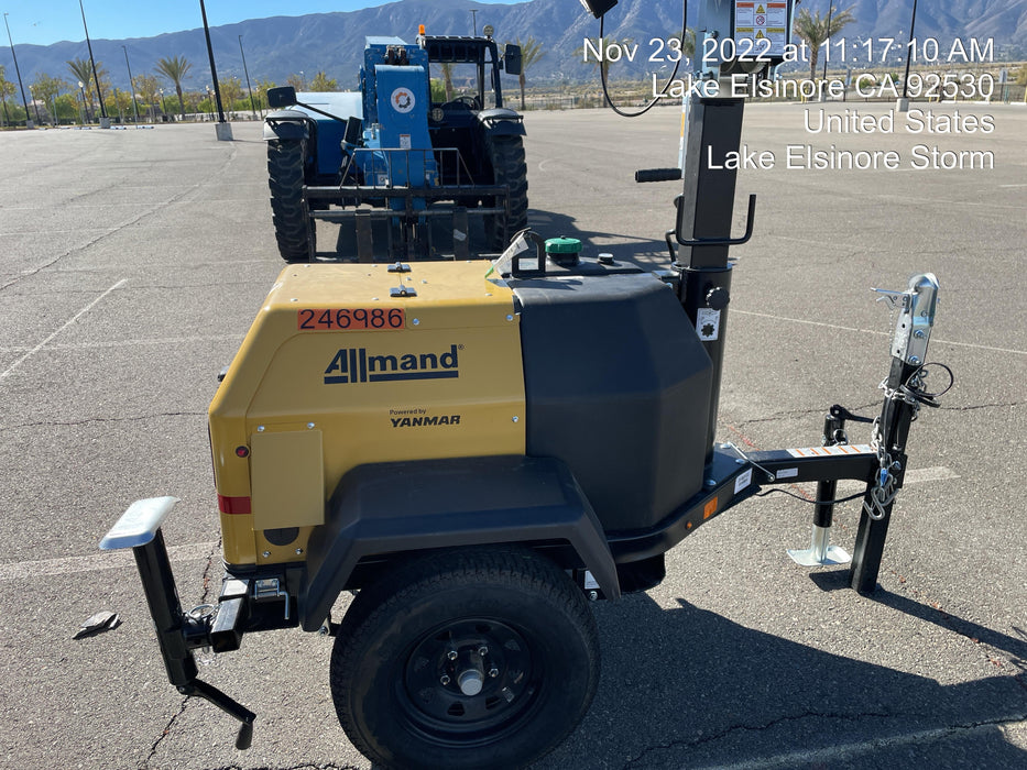 2022 Allmand NLV3GR (4) LED Light Fixture 350W, 23' Vertical Mast, 3kW Prime, Towable, ES Decals, T3