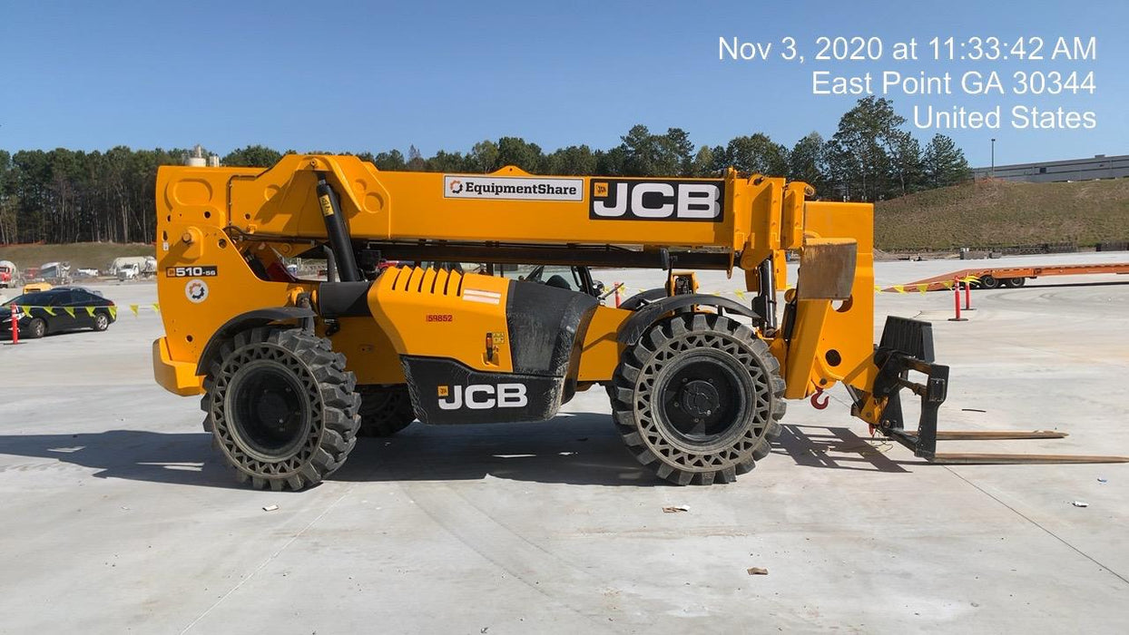 2020 JCB 510-56 Canopy, 74 HP, Solid Tires, STD Worklight, Beacon, Aux Hydraulics, Lifting Eye, Back up Alarm w/66" Carriage/60" Forks