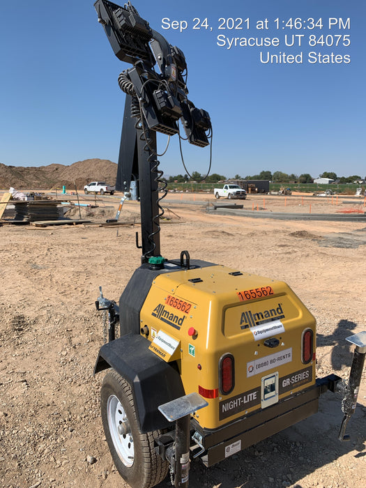 2021 Allmand NLV3GR (4) LED Light Fixture 350W, 23' Vertical Mast, 3kW Prime, Towable, Deep Sea L401, Leveling Jacks, Yanmar T4F 5.8hp