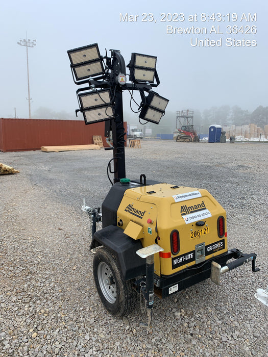 2022 Allmand NLV3GR (4) LED Light Fixture 350W, 23' Vertical Mast, 3kW Prime, Towable, Deep Sea L401, Leveling Jacks, Yanmar T4F 5.8hp