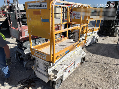 Custom Equipment HB-1430 <ul>
 <li>Hy-Brid Scissor Lift</li>
  <li>Platform capacity up to 670 lbs.</li>
  <li>Working height up to 20 ft</li>
  <li>Weighs under 1,700 lbs.</li>
  <li>Non-marking wheels </li>
</ul>