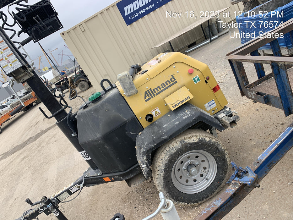 2022 Allmand NLV3GR (4) LED Light Fixture 350W, 23' Vertical Mast, 3kW Prime, Towable, ES Decals, T3