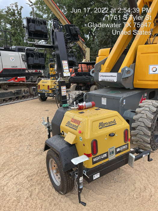 2022 Allmand NLV3GR (4) LED Light Fixture 350W, 23' Vertical Mast, 3kW Prime, Towable, Deep Sea L401, Leveling Jacks, Yanmar T4F 5.8hp