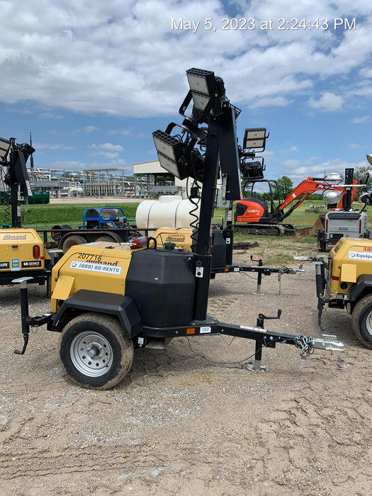 2022 Allmand NLV3GR (4) LED Light Fixture 350W, 23' Vertical Mast, 3kW Prime, Towable, Deep Sea L401, Leveling Jacks, Yanmar T4F 5.8hp