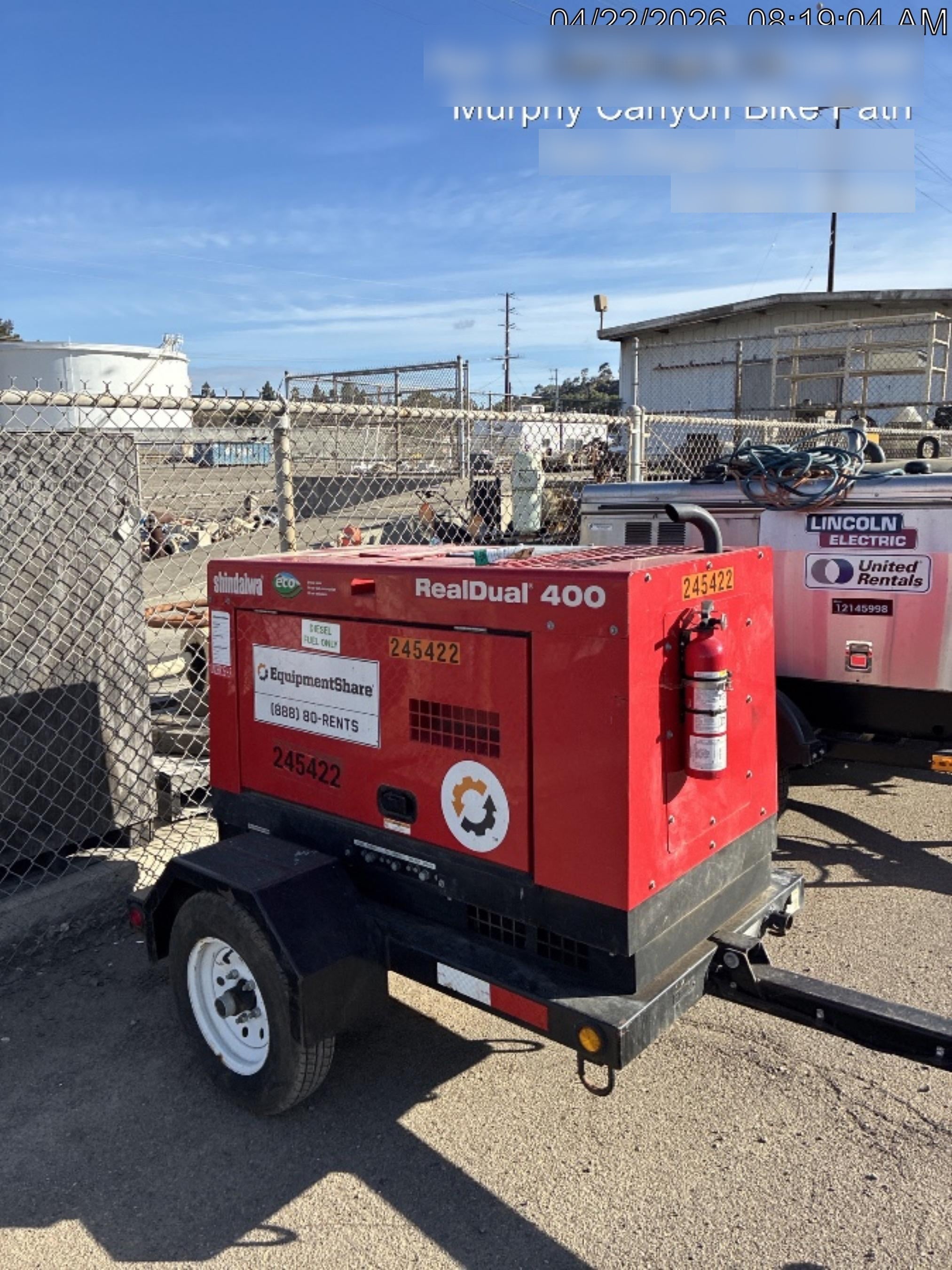 2022 Shindaiwa DGW400MDL Kubota D902 Engine, 23 HP, Dual Op Welder, Wire, Arc, Droop Stick, Tig, and CC Stick Functionality, Simulphase, 3 Phase and 1 Phase Gen Output, Single Axle NB Trlr, Slr Trckl Chrg 12V 12W, Fire Ext