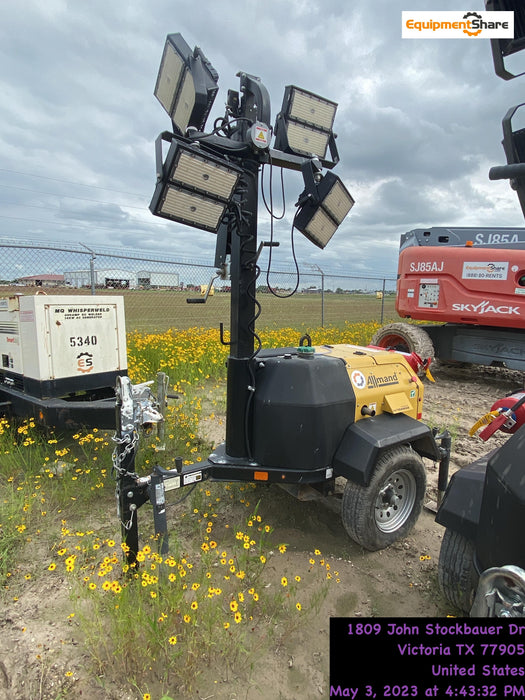 2022 Allmand NLV3GR (4) LED Light Fixture 350W, 23' Vertical Mast, 3kW Prime, Towable, ES Decals, T3