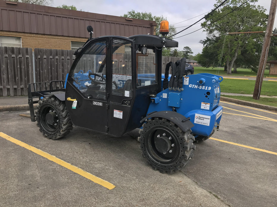 2020 Genie GTH-5519 Cab/Heat/Air, Solid Tires, Work Lights, Beacon, Aux Hydraulics, Back up Alarm w/48" Carriage, 48" Forks