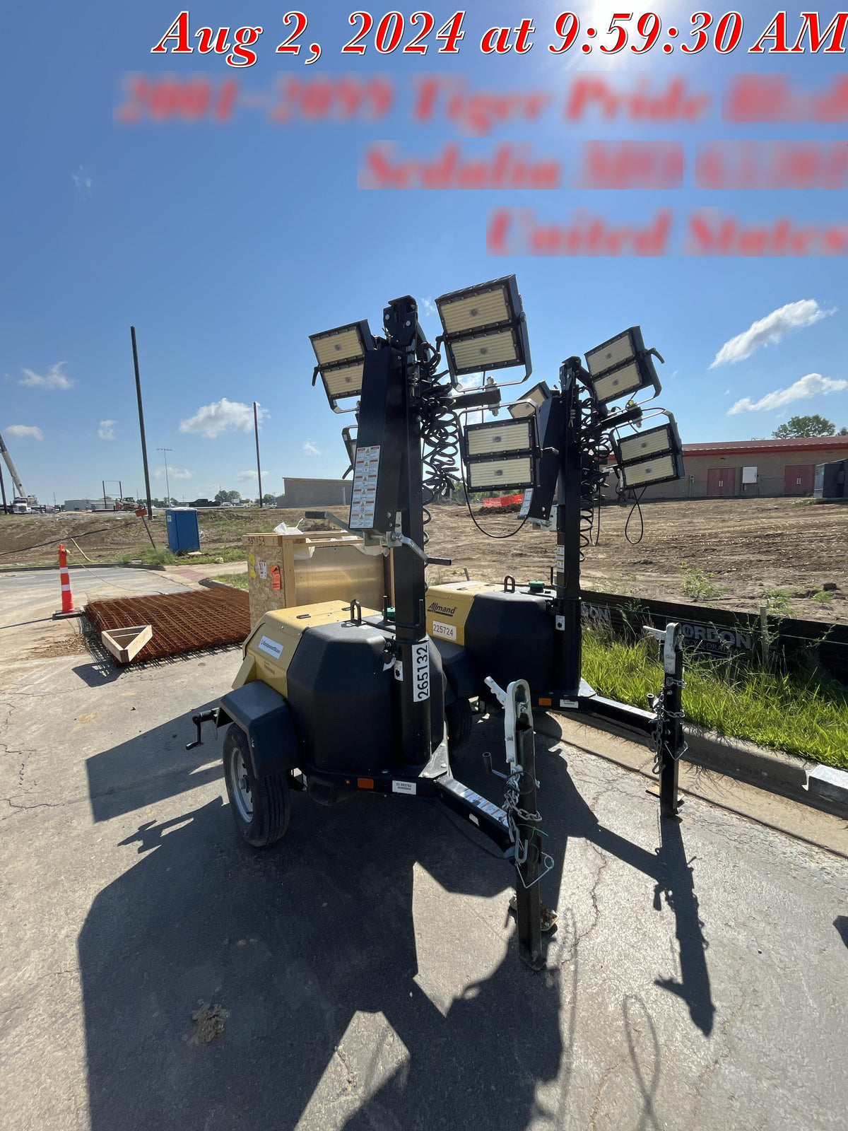 2022 Allmand NLV3GR (4) LED Light Fixture 350W, 23' Vertical Mast, 3kW Prime, Towable, ES Decals, T3