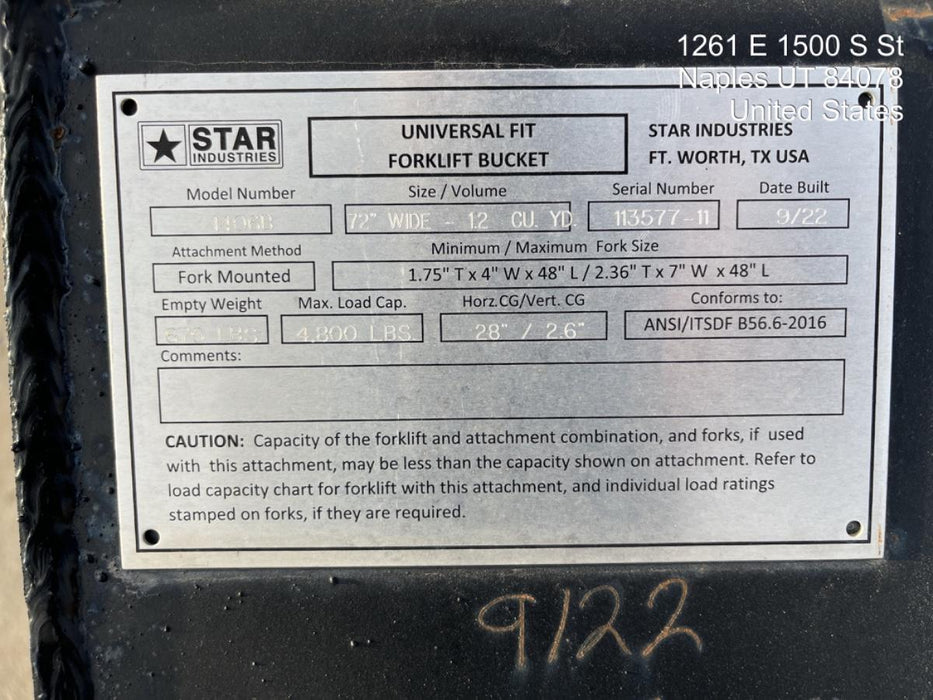 2022 STAR INDUSTRIES 1406B