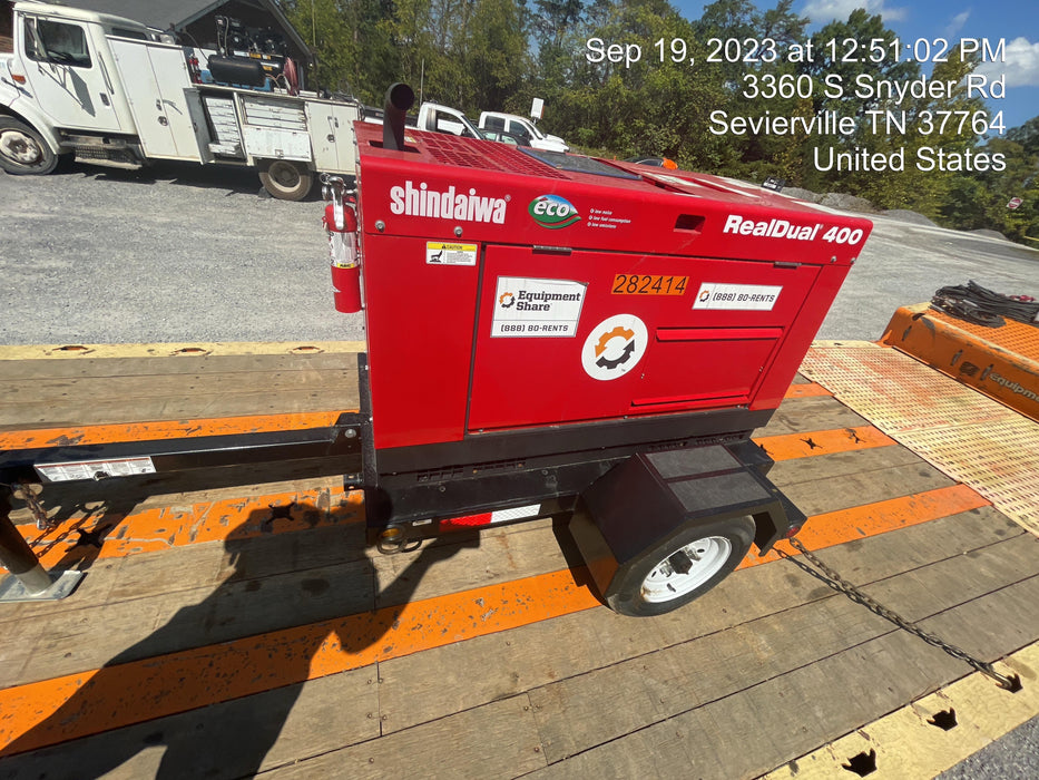 2022 Shindaiwa DGW400MDL Kubota D902 Engine, 23 HP, Dual Op Welder, Wire, Arc, Droop Stick, Tig, and CC Stick Functionality, Simulphase, 3 Phase and 1 Phase Gen Output, Single Axle NB Trlr, Slr Trckl Chrg 12V 12W, Fire Ext