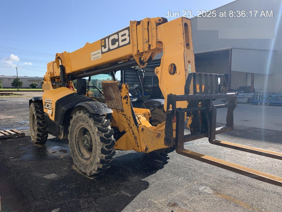 2019 JCB 510-56 74 HP w/Open ROPS, Beacon, Aux Hydraulics, Worklights, Solid Tires w/60" Carriage/Forks