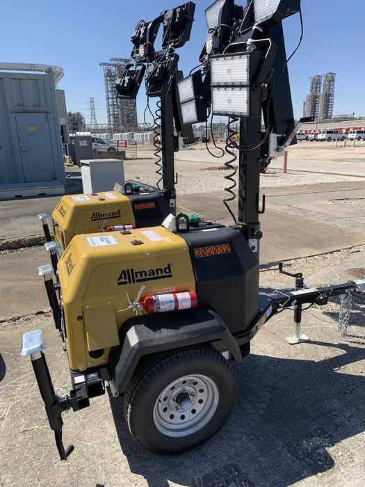 2022 Allmand NLV3GR (4) LED Light Fixture 350W, 23' Vertical Mast, 3kW Prime, Towable, Deep Sea L401, Leveling Jacks, Yanmar T4F 5.8hp