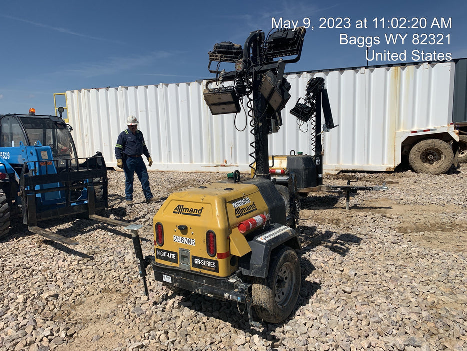 2022 Allmand NLV3GR (4) LED Light Fixture 350W, 23' Vertical Mast, 3kW Prime, Towable, ES Decals, T3