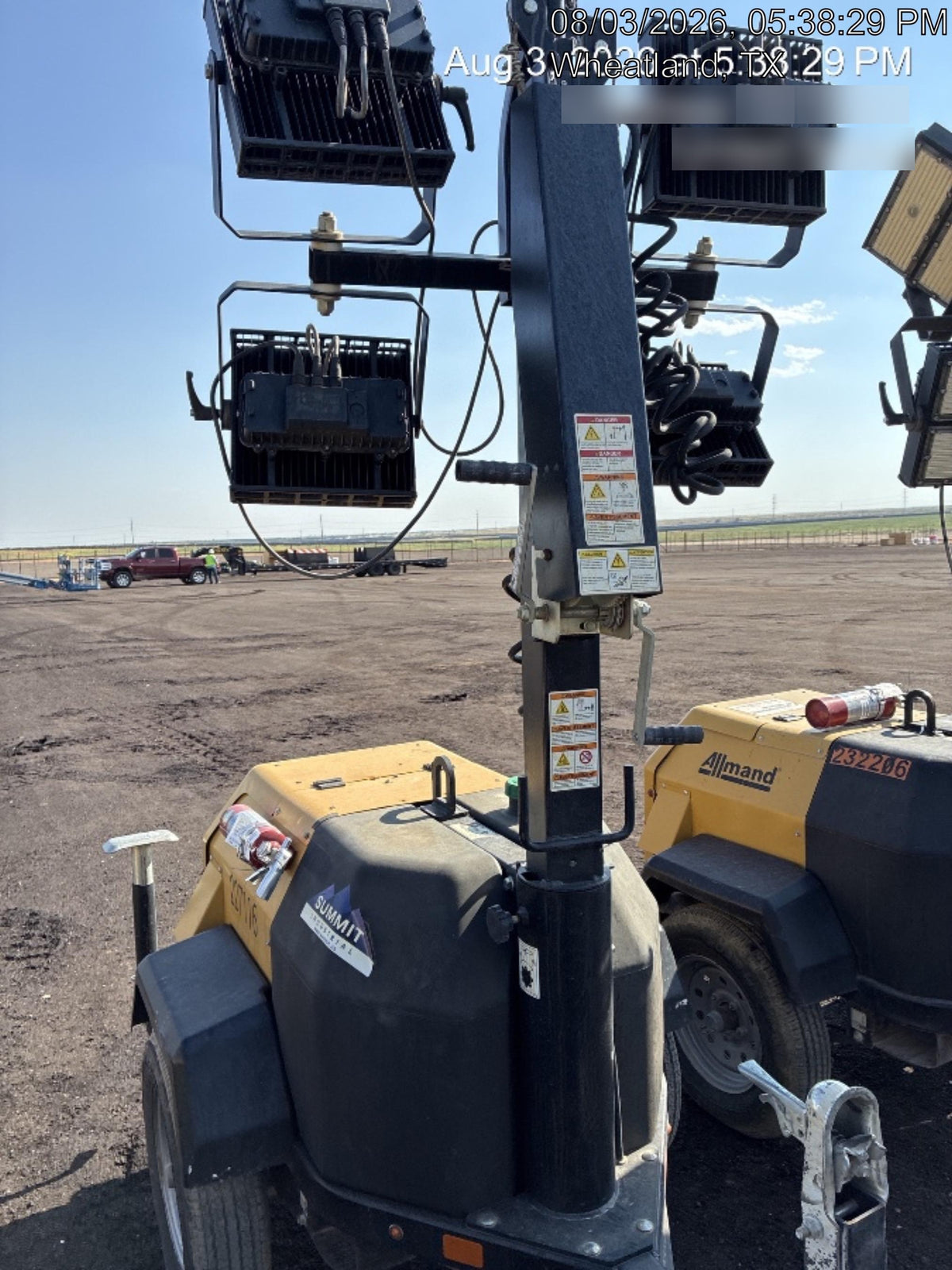 2022 Allmand NLV3GR (4) LED Light Fixture 350W, 23' Vertical Mast, 3kW Prime, Towable, Deep Sea L401, Leveling Jacks, Yanmar T4F 5.8hp