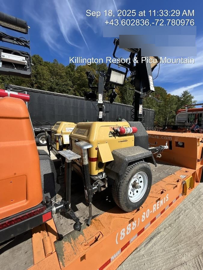 2021 Allmand NLV3GR (4) LED Light Fixture 350W, 23' Vertical Mast, 3kW Prime, Towable, Deep Sea L401, Leveling Jacks, Yanmar T4F 5.8hp