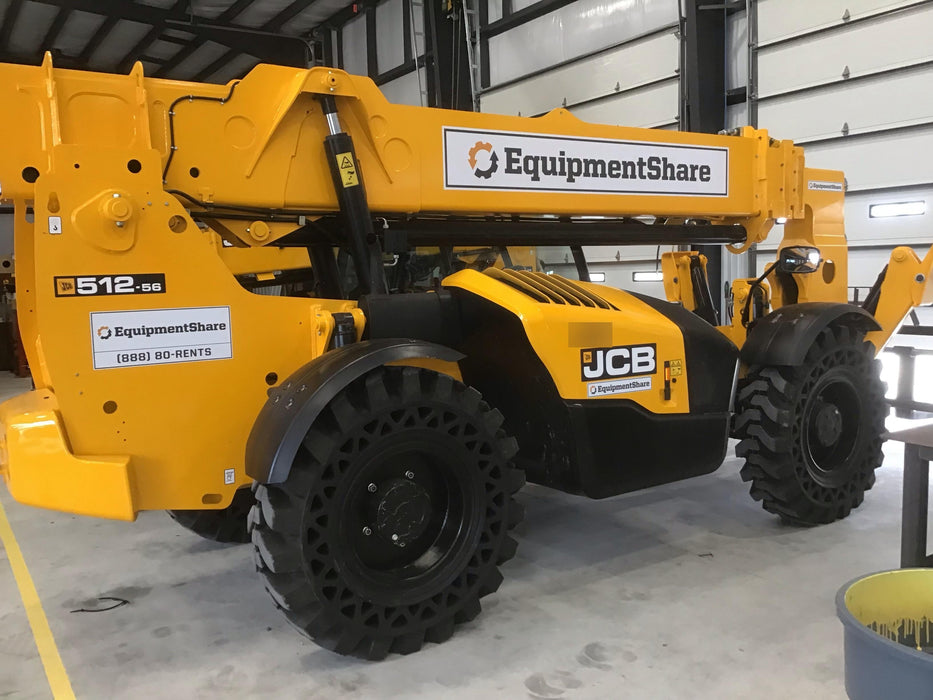 2019 JCB 512-56 74 HP w/Open ROPS, Beacon, Aux Hydraulics, Worklights, Solid Tires w/60" Carriage/Forks