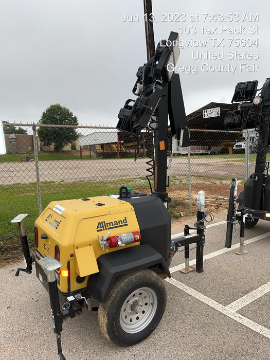 2022 Allmand NLV3GR (4) LED Light Fixture 350W, 23' Vertical Mast, 3kW Prime, Towable, Deep Sea L401, Leveling Jacks, Yanmar T4F 5.8hp