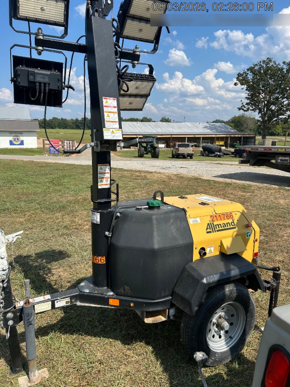 2022 Allmand NLV3GR (4) LED Light Fixture 350W, 23' Vertical Mast, 3kW Prime, Towable, Deep Sea L401, Leveling Jacks, Yanmar T4F 5.8hp