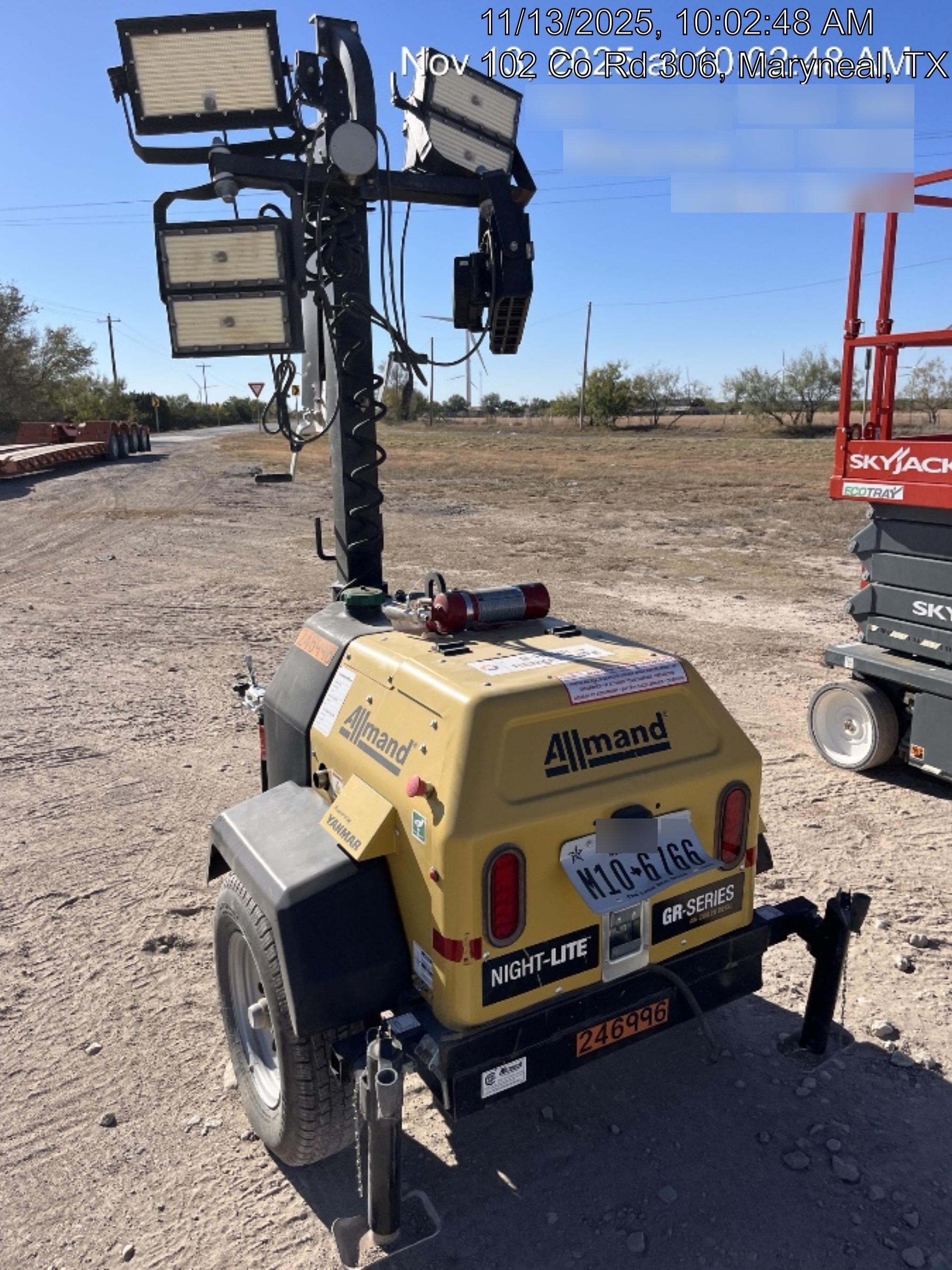 2022 Allmand NLV3GR (4) LED Light Fixture 350W, 23' Vertical Mast, 3kW Prime, Towable, ES Decals, T3