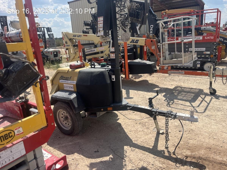 2022 Allmand NLV3GR (4) LED Light Fixture 350W, 23' Vertical Mast, 3kW Prime, Towable, Deep Sea L401, Leveling Jacks, Yanmar T4F 5.8hp