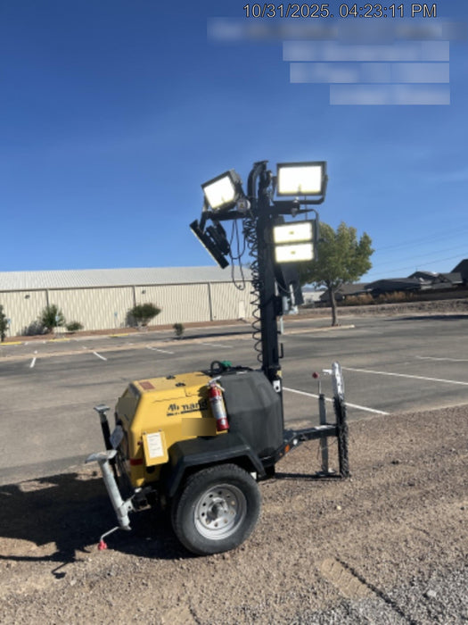 Allmand NLV3GR (4) LED Light Fixture 350W, 23' Vertical Mast, 3kW Prime, Towable, Deep Sea L401, Leveling Jacks, Yanmar T4F 5.8hp