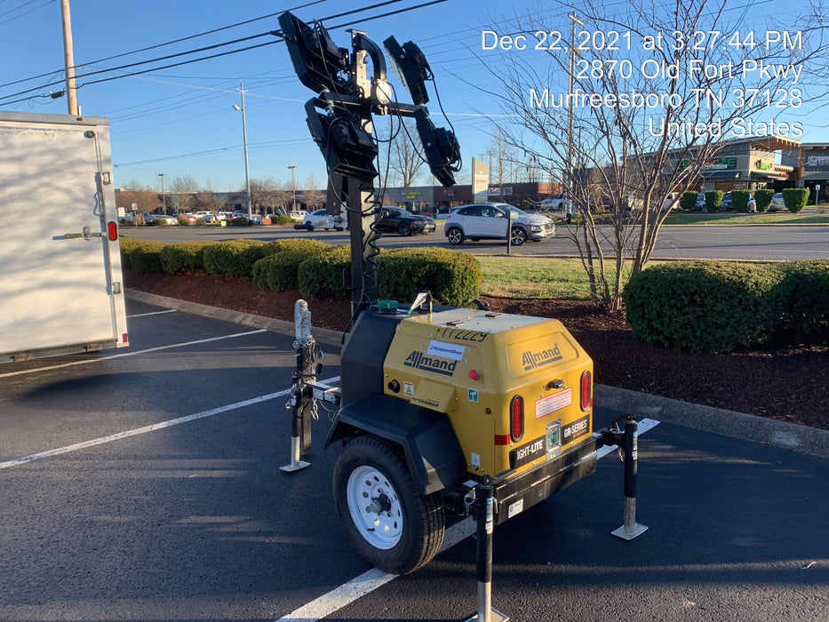 2021 Allmand NLV3GR (4) LED Light Fixture 350W, 23' Vertical Mast, 3kW Prime, Towable, Deep Sea L401, Leveling Jacks, Yanmar T4F 5.8hp