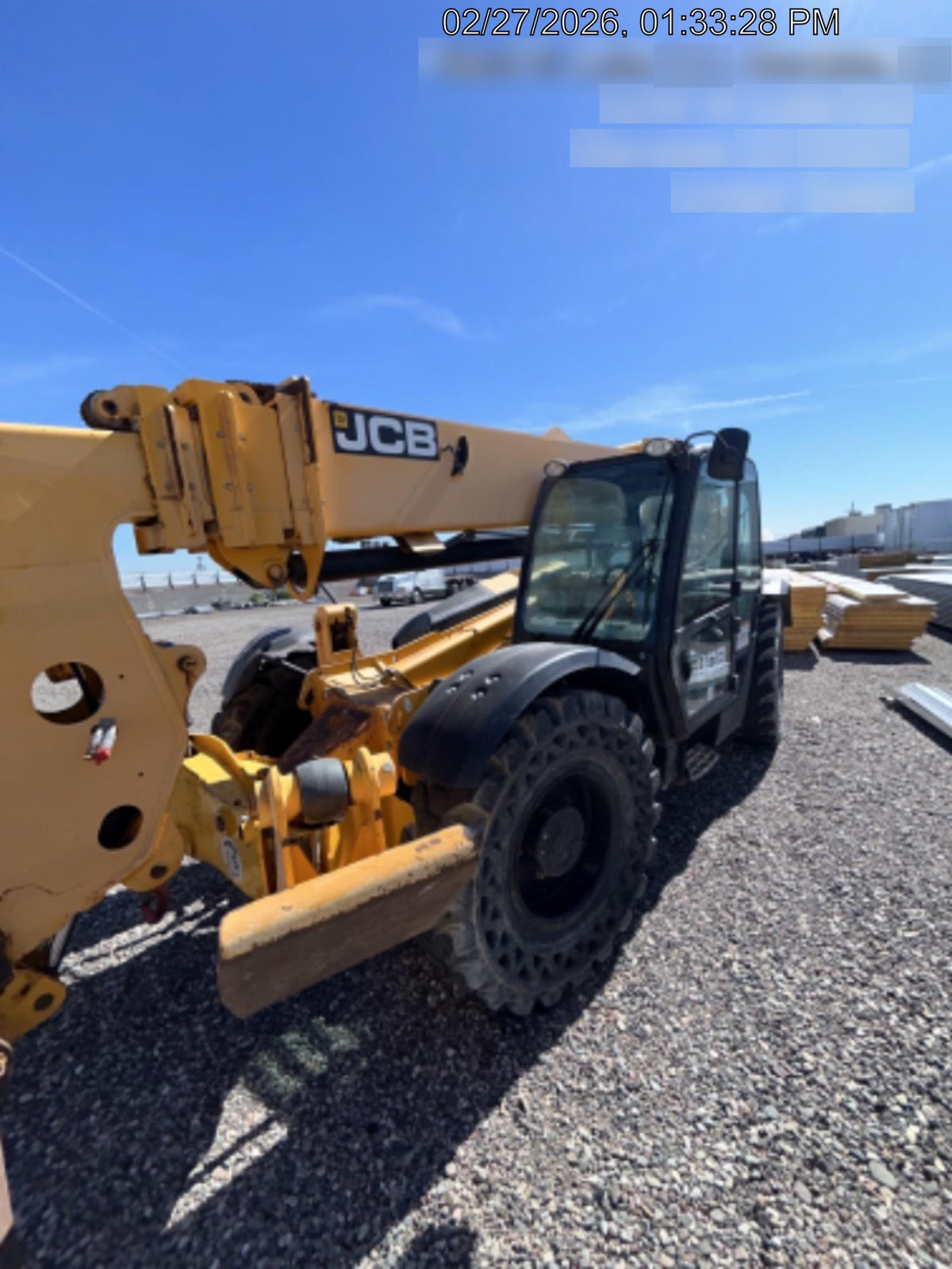 2019 JCB 512-56 74 HP w/CAB/HVAC, Beacon, Aux Hydraulics, Worklights, Solid Tires w/60" Carriage/Forks