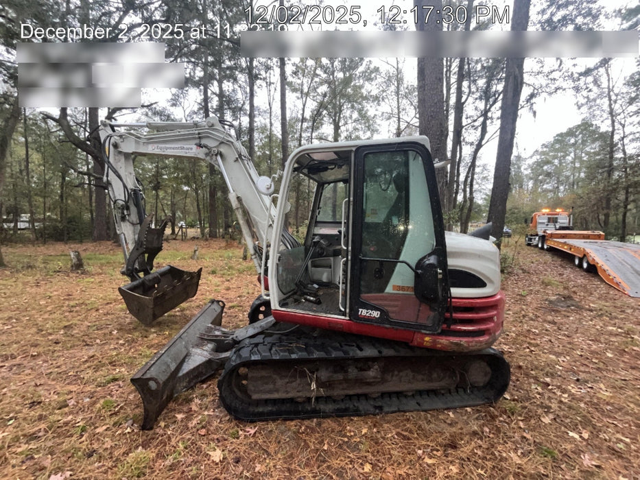 2019 Takeuchi TB290 Cab/Heat/AC Rubber tracks, Dozer blade, Travel alarm, Auxiliary hydraulics Manual QC, Hydraulic thumb, 18", 24", and 36" Buckets