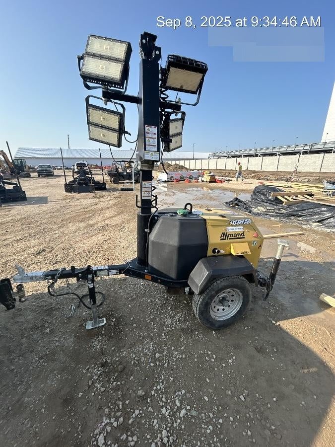 2022 Allmand NLV3GR (4) LED Light Fixture 350W, 23' Vertical Mast, 3kW Prime, Towable, Deep Sea L401, Leveling Jacks, Yanmar T4F 5.8hp