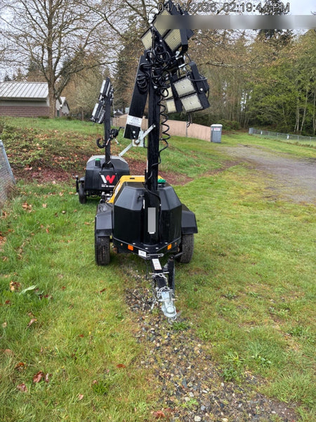 Allmand NLV3GR (4) LED Light Fixture 350W, 23' Vertical Mast, 3kW Prime, Towable, Deep Sea L401, Leveling Jacks, Yanmar T4F 5.8hp