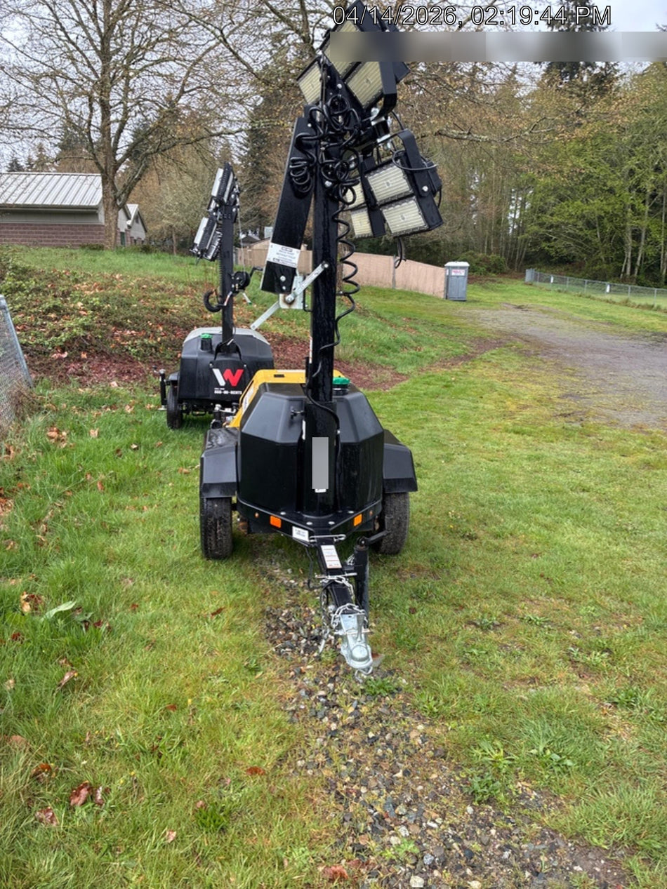 Allmand NLV3GR (4) LED Light Fixture 350W, 23' Vertical Mast, 3kW Prime, Towable, Deep Sea L401, Leveling Jacks, Yanmar T4F 5.8hp
