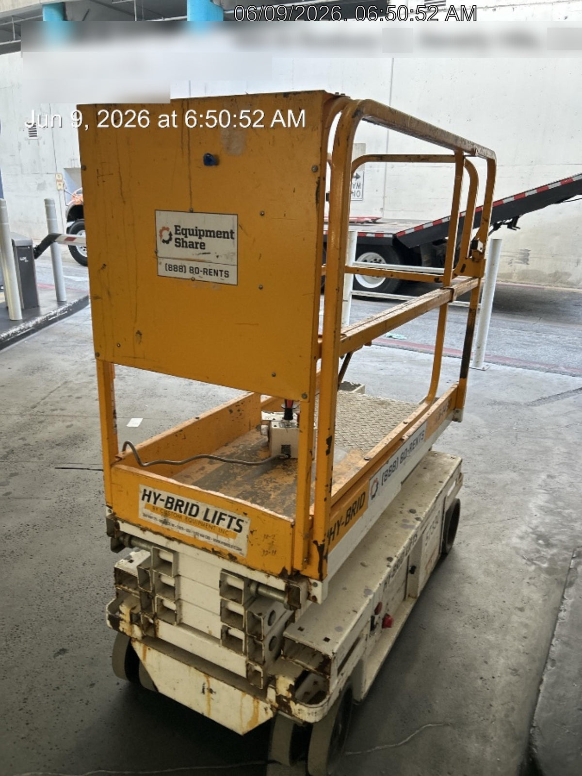 Custom Equipment HB-1430 <ul>
 <li>Hy-Brid Scissor Lift</li>
  <li>Platform capacity up to 670 lbs.</li>
  <li>Working height up to 20 ft</li>
  <li>Weighs under 1,700 lbs.</li>
  <li>Non-marking wheels </li>
</ul>