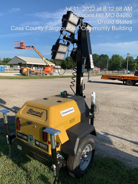 2022 Allmand NLV3GR (4) LED Light Fixture 350W, 23' Vertical Mast, 3kW Prime, Towable, Deep Sea L401, Leveling Jacks, Yanmar T4F 5.8hp