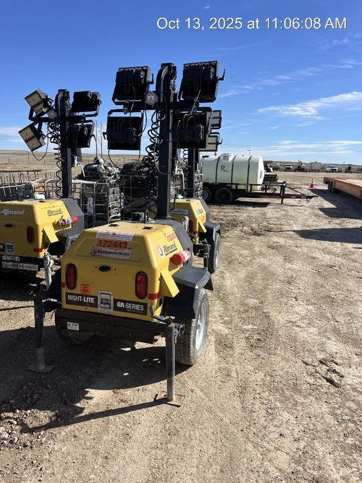 2021 Allmand NLV3GR (4) LED Light Fixture 350W, 23' Vertical Mast, 3kW Prime, Towable, Deep Sea L401, Leveling Jacks, Yanmar T4F 5.8hp