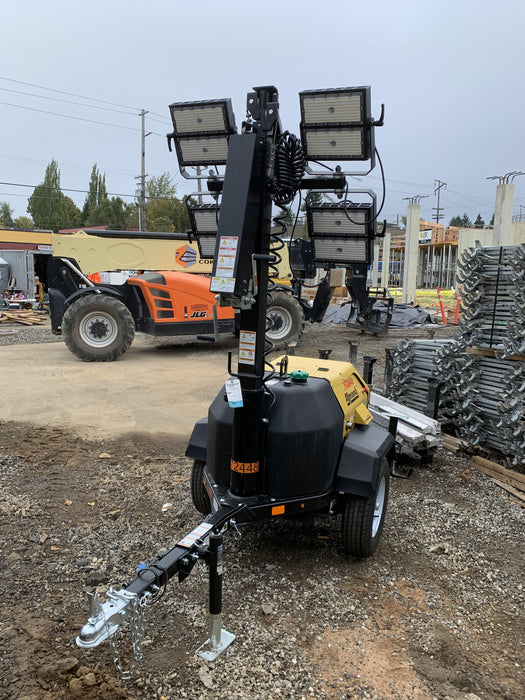 2021 Allmand NLV3GR (4) LED Light Fixture 350W, 23' Vertical Mast, 3kW Prime, Towable, Deep Sea L401, Leveling Jacks, Yanmar T4F 5.8hp