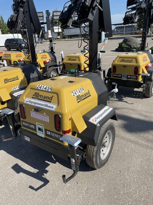 2022 Allmand NLV3GR (4) LED Light Fixture 350W, 23' Vertical Mast, 3kW Prime, Towable, Deep Sea L401, Leveling Jacks, Yanmar T4F 5.8hp