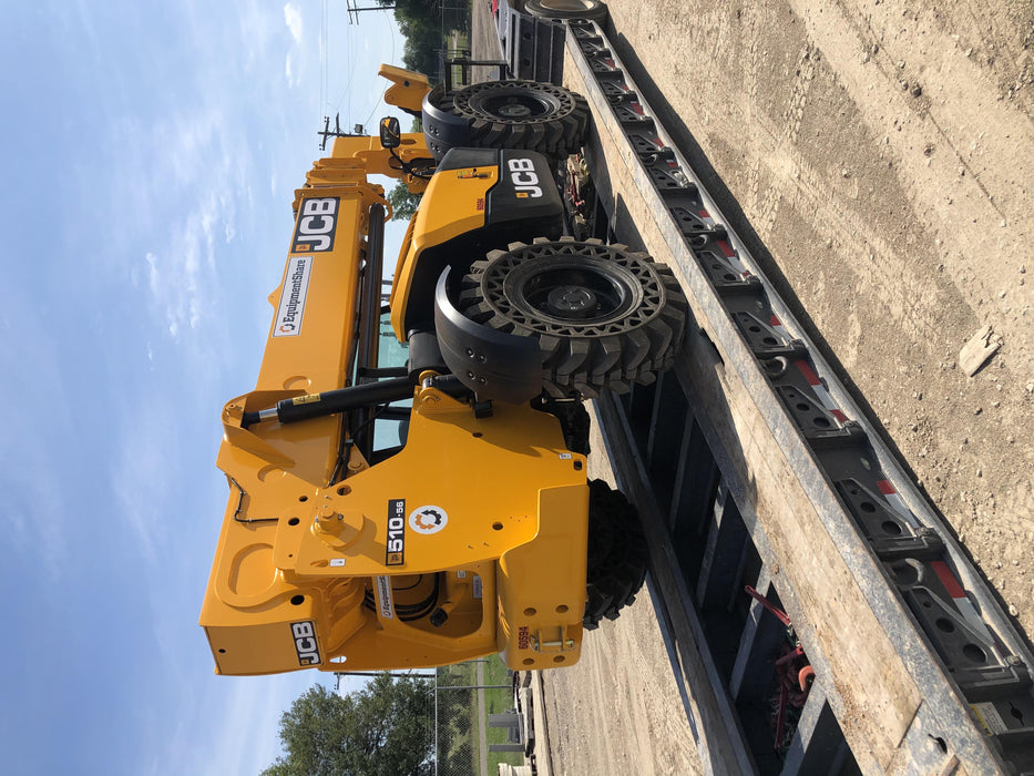 2020 JCB 510-56 Cab/Heat/Air, 74 HP, Solid Tires, STD Worklight, Beacon, Aux Hydraulics, Lifting Eye, Back up Alarm w/66" Carriage/60" Forks