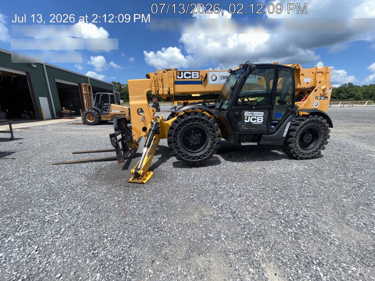 2019 JCB 512-56 Cab/Heat/Air, 109 HP, Solid Tires, STD Worklight, Beacon, Aux Hydraulics, Lifting Eye, Back up Alarm w/66" Carriage/60" Forks