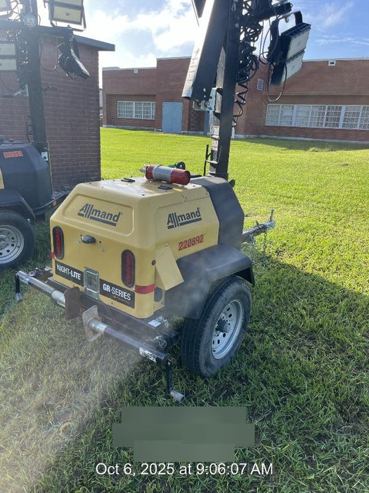 2022 Allmand NLV3GR (4) LED Light Fixture 350W, 23' Vertical Mast, 3kW Prime, Towable, Deep Sea L401, Leveling Jacks, Yanmar T4F 5.8hp