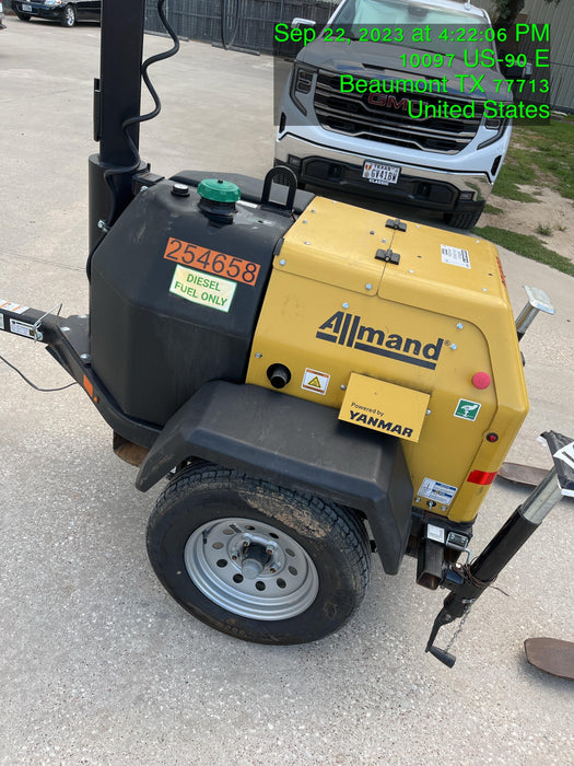 2022 Allmand NLV3GR (4) LED Light Fixture 350W, 23' Vertical Mast, 3kW Prime, Towable, ES Decals, T3