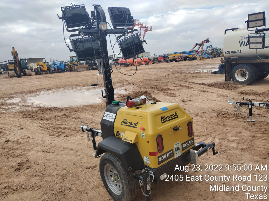 2022 Allmand NLV3GR (4) LED Light Fixture 350W, 23' Vertical Mast, 3kW Prime, Towable, ES Decals, T3