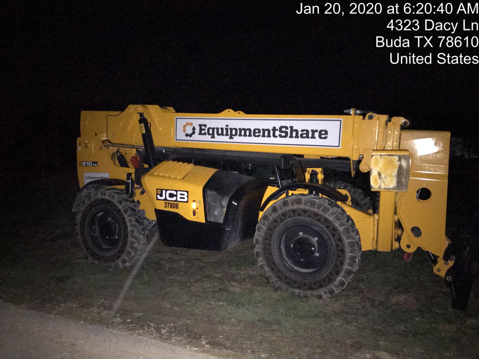 2019 JCB 510-56 Enclosed Cab, 74 HP, Solid Tires, Worklights, Beacon, Aux Hydraulics, Lifting Eye 66" Carriage/60" Forks