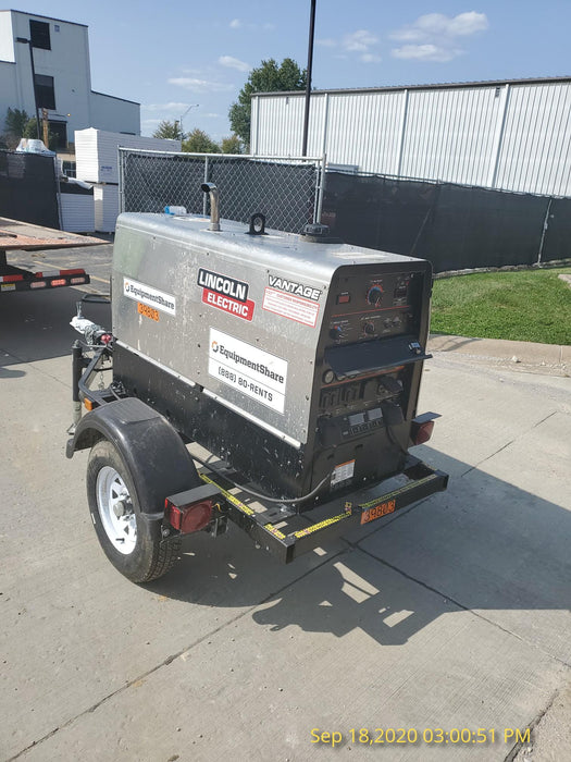 2019 Lincoln Electric Vantage 322 Welder Ready-Pak 3, Two wheel trailer, Fender and Light kit, Cable Rack