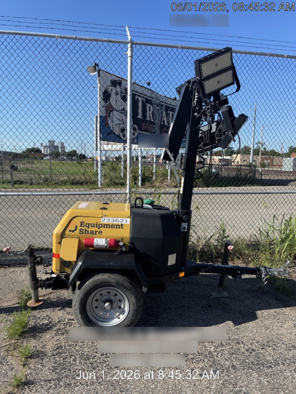 2022 Allmand NLV3GR (4) LED Light Fixture 350W, 23' Vertical Mast, 3kW Prime, Towable, Deep Sea L401, Leveling Jacks, Yanmar T4F 5.8hp