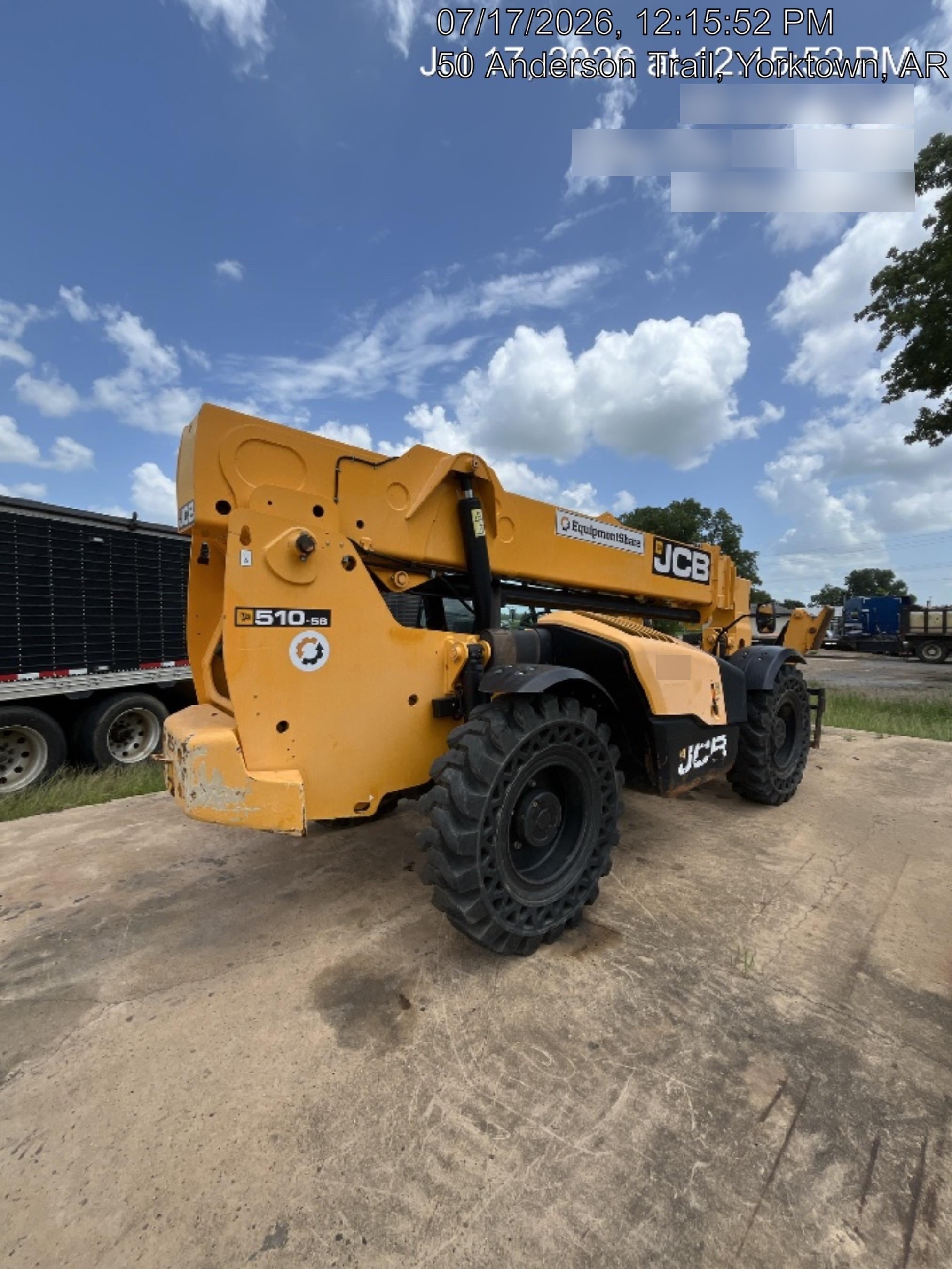 2019 JCB 510-56 Canopy, 74 HP, Solid Tires, STD Worklight, Beacon, Aux Hydraulics, Lifting Eye, Back up Alarm w/66" Carriage/60" Forks