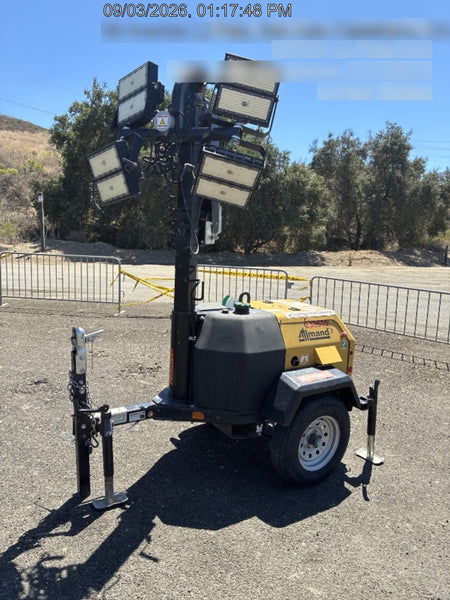 2022 Allmand NLV3GR (4) LED Light Fixture 350W, 23' Vertical Mast, 3kW Prime, Towable, Deep Sea L401, Leveling Jacks, Yanmar T4F 5.8hp