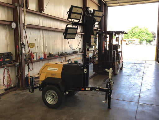 2022 Allmand NLV3GR (4) LED Light Fixture 350W, 23' Vertical Mast, 3kW Prime, Towable, Deep Sea L401, Leveling Jacks, Yanmar T4F 5.8hp