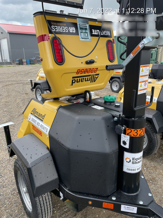 2022 Allmand NLV3GR (4) LED Light Fixture 350W, 23' Vertical Mast, 3kW Prime, Towable, Deep Sea L401, Leveling Jacks, Yanmar T4F 5.8hp