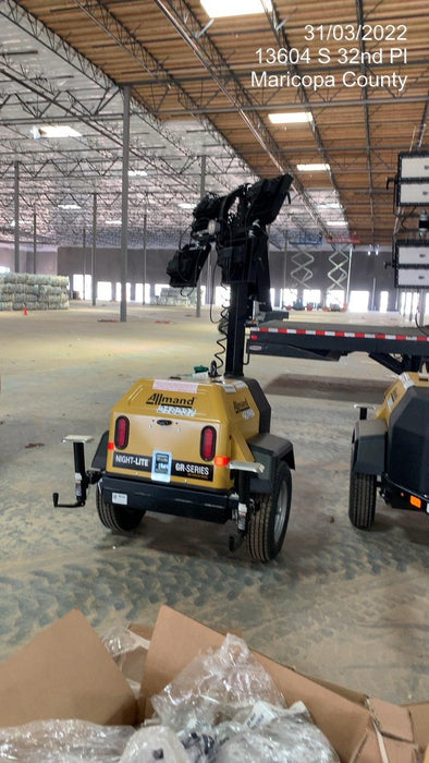 2022 Allmand NLV3GR (4) LED Light Fixture 350W, 23' Vertical Mast, 3kW Prime, Towable, Deep Sea L401, Leveling Jacks, Yanmar T4F 5.8hp